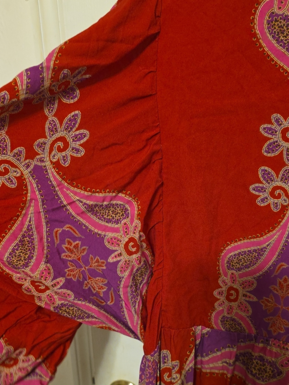 Farm Rio Women's Boho Red & Purple Paisley Maxi Dress Balloon Sleeves Sz L READ - Picture 10 of 13